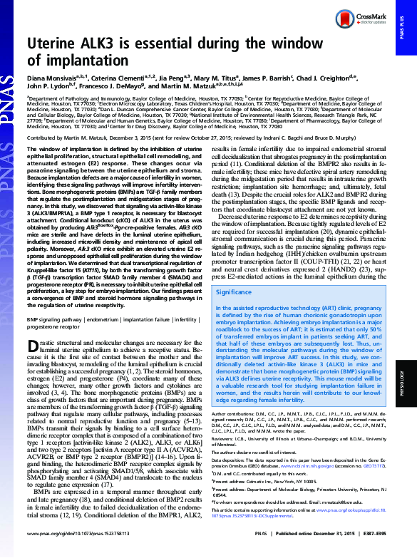 (PDF) Uterine ALK3 is essential during the window of implantation