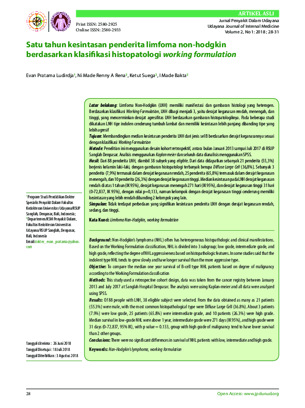 (PDF) Satu tahun kesintasan penderita limfoma non-hodgkin berdasarkan ...