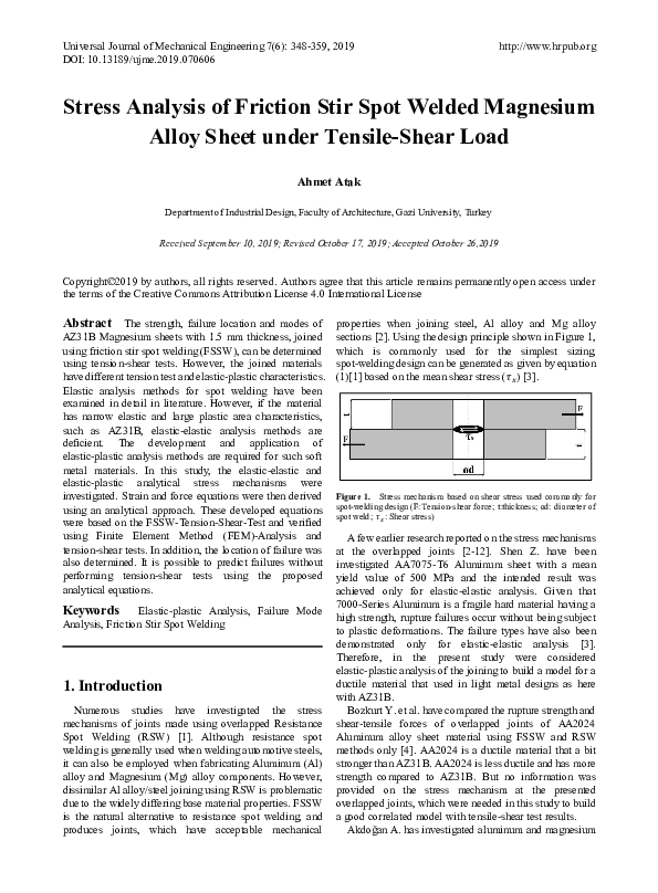 (PDF) Stress Analysis of Friction Stir Spot Welded Magnesium Alloy ...