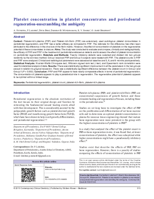 (PDF) Platelet concentration in platelet concentrates and periodontal ...