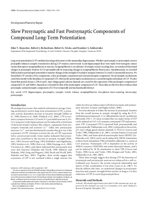 (PDF) Slow presynaptic and fast postsynaptic components of compound ...