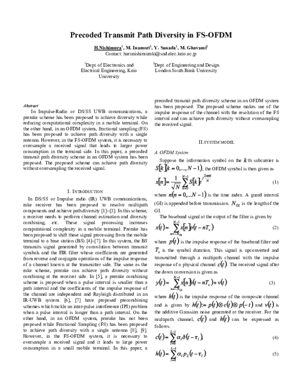 (PDF) Precoded transmit path diversity in FS-OFDM