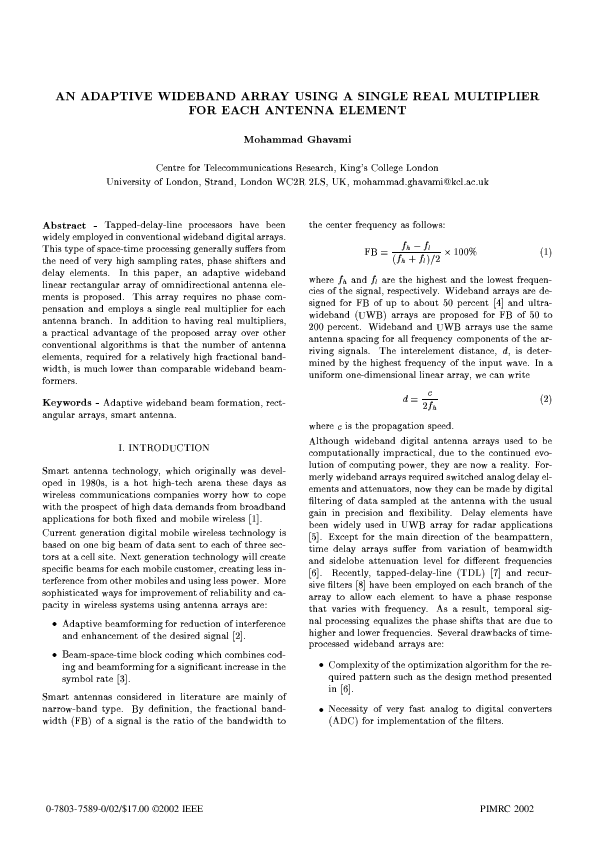 (PDF) An adaptive wideband array using a single real multiplier for ...