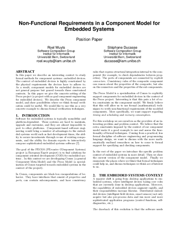 (PDF) Non-functional requirements in a component model for embedded systems