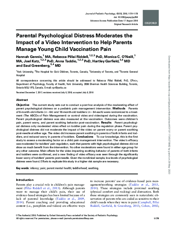 (PDF) Parental Psychological Distress Moderates the Impact of a Video ...