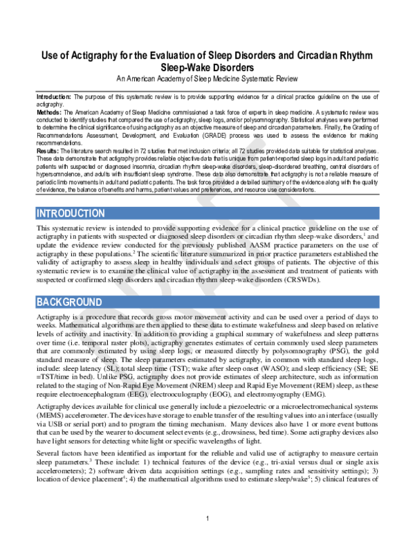 (PDF) Use of Actigraphy for the Evaluation of Sleep Disorders and ...