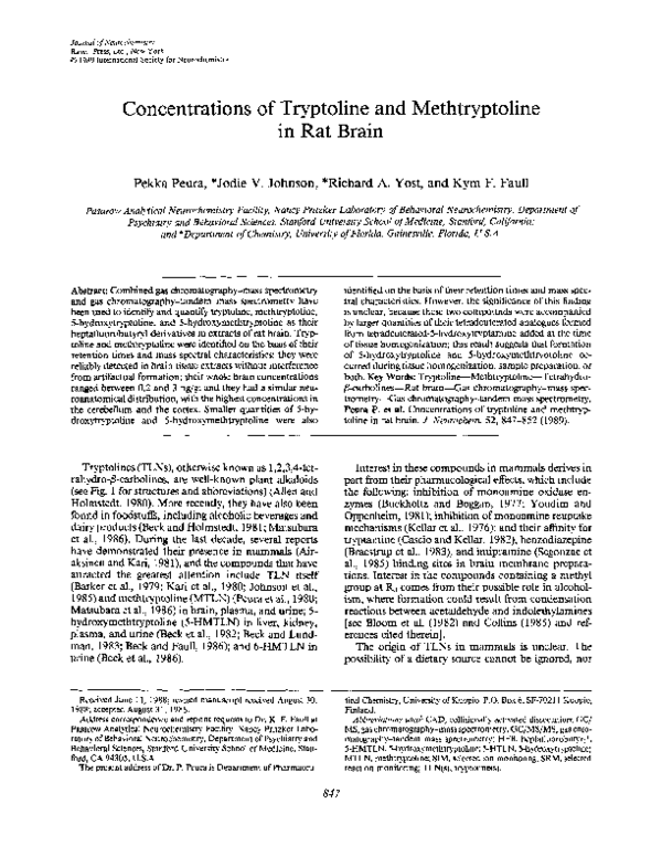(PDF) Concentrations of Tryptoline and Methtryptoline in Rat Brain