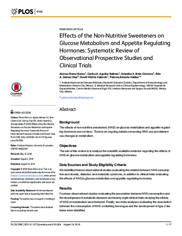 (PDF) Effects of the Non-Nutritive Sweeteners on Glucose Metabolism and ...