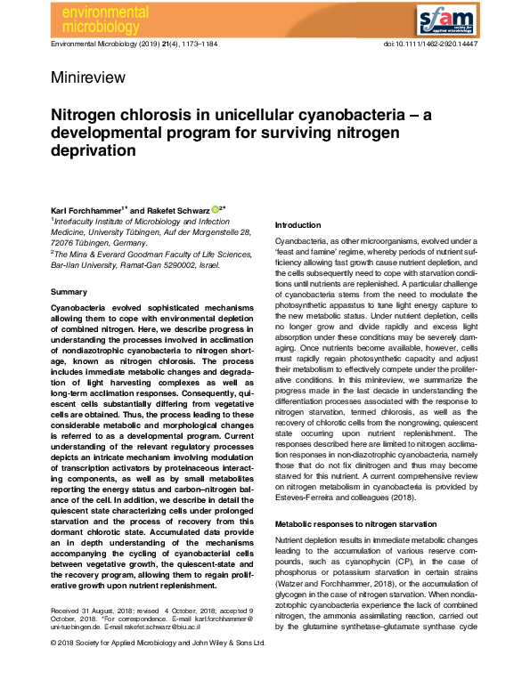 (PDF) Nitrogen chlorosis in unicellular cyanobacteria – a developmental ...