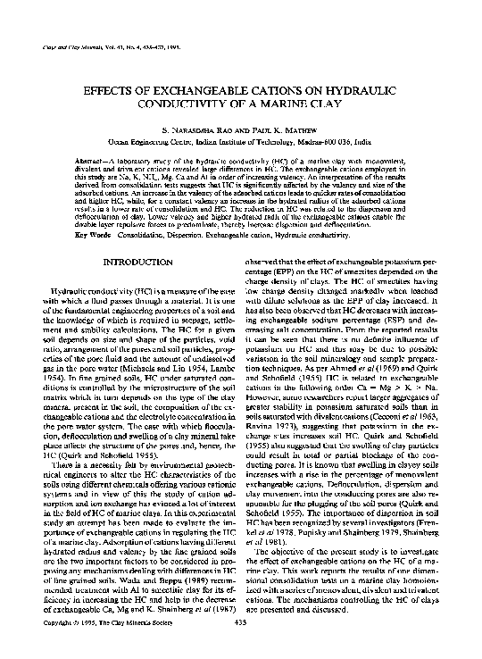 (PDF) Effects of exchangeable cations on hydraulic conductivity of a ...