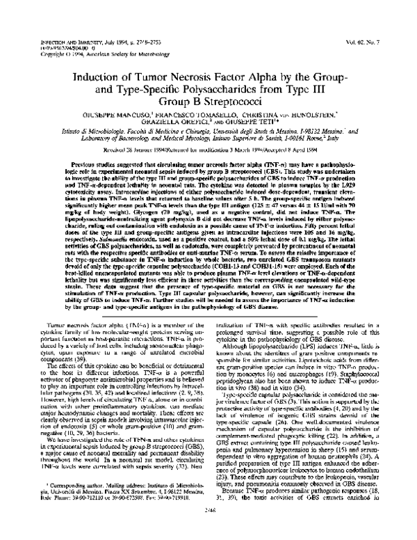 (PDF) Induction of tumor necrosis factor alpha by the group- and type ...