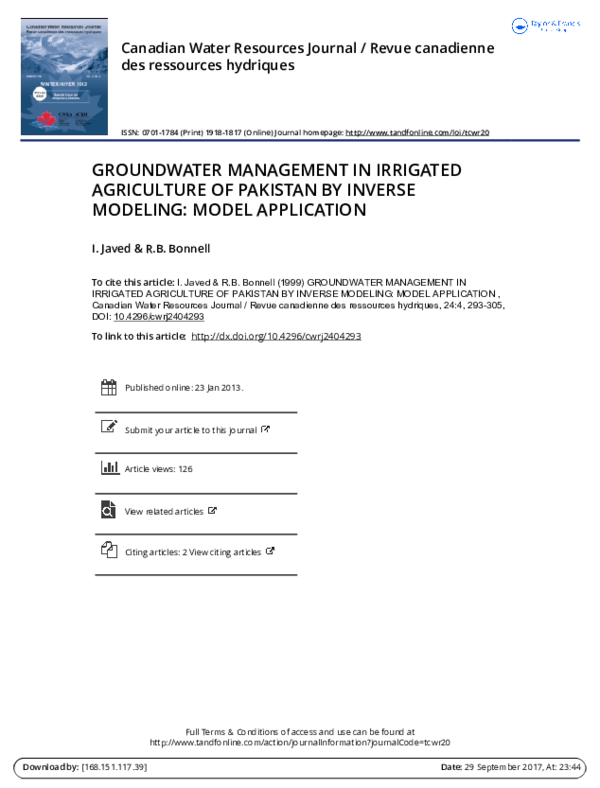 (PDF) Groundwater Management in Irrigated Agriculture of Pakistan by ...