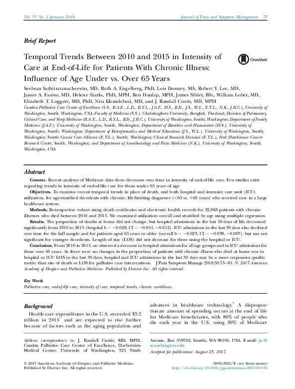 (PDF) Temporal trends between 2010 and 2015 in intensity of care at end ...