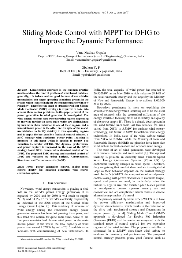 (PDF) Sliding Mode Control with MPPT for DFIG to Improve the Dynamic ...