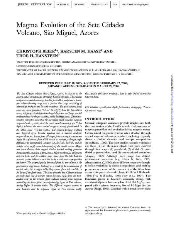 (PDF) Magma Evolution of the Sete Cidades Volcano, Sao Miguel, Azores