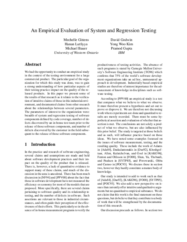 (PDF) An empirical evaluation of system and regression testing