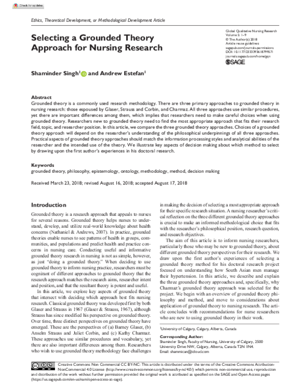 (PDF) Selecting a Grounded Theory Approach for Nursing Research