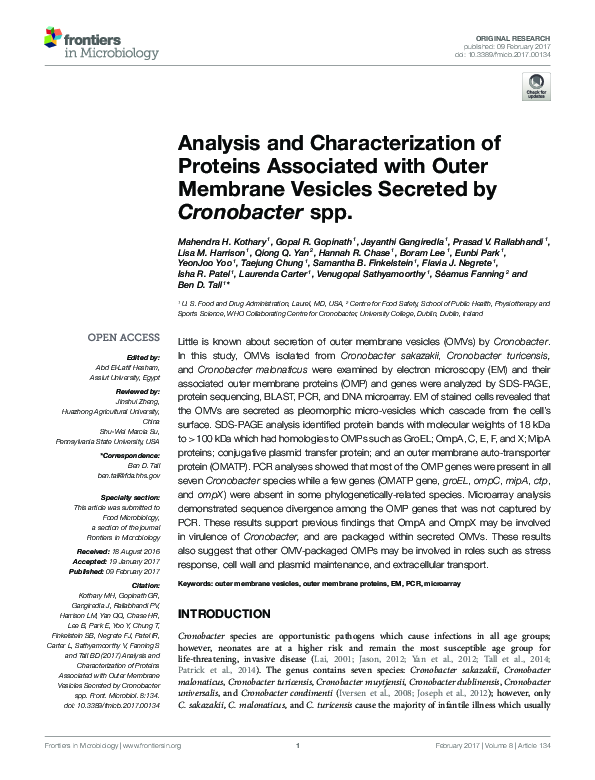 (PDF) Analysis and Characterization of Proteins Associated with Outer ...