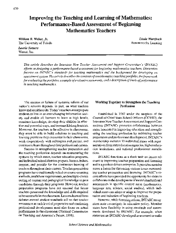 (PDF) Improving the Teaching and Learning of Mathematics: Performance ...