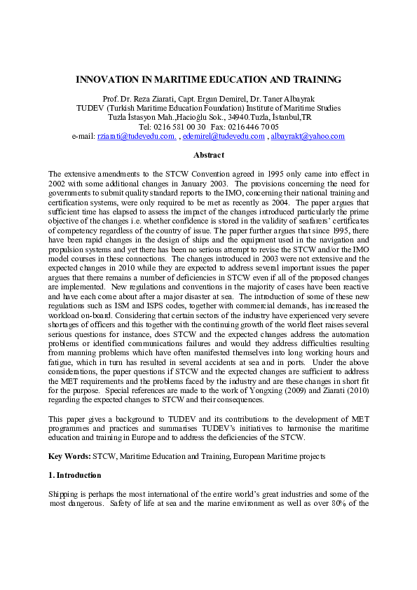 (PDF) Innovation in Maritime Education and Training