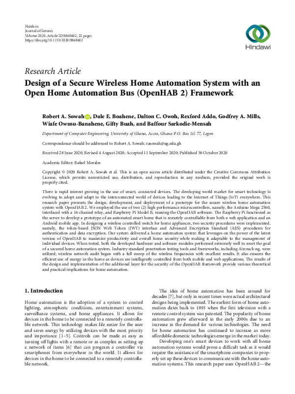 (PDF) Design of a Secure Wireless Home Automation System with an Open ...