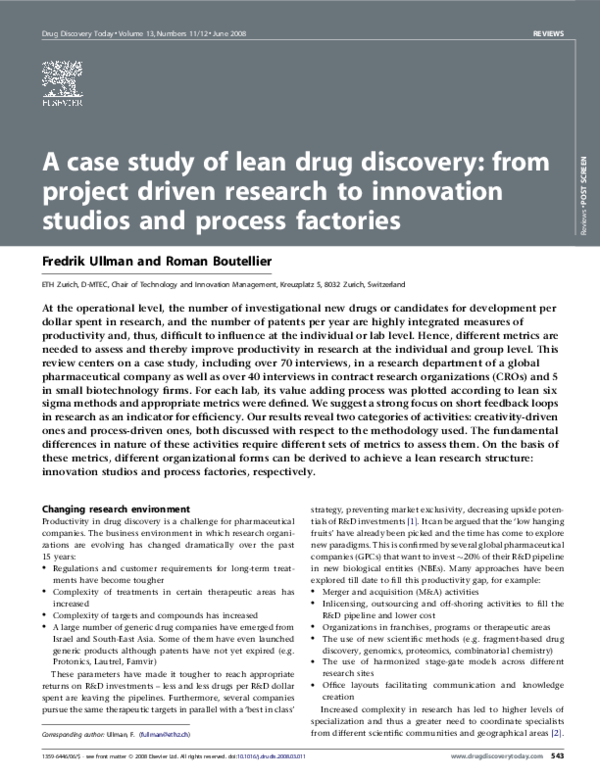 (PDF) A case study of lean drug discovery: from project driven research ...