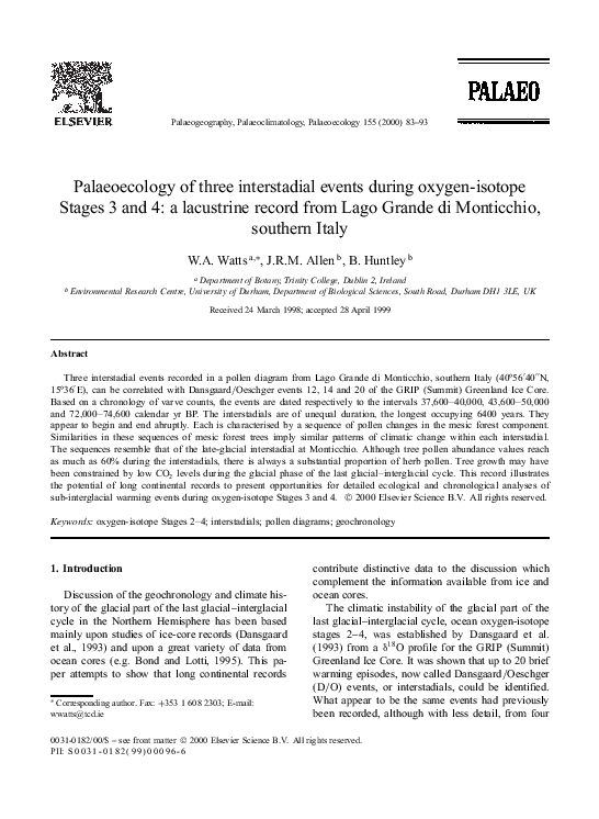 (PDF) Palaeoecology of three interstadial events during oxygen-isotope ...
