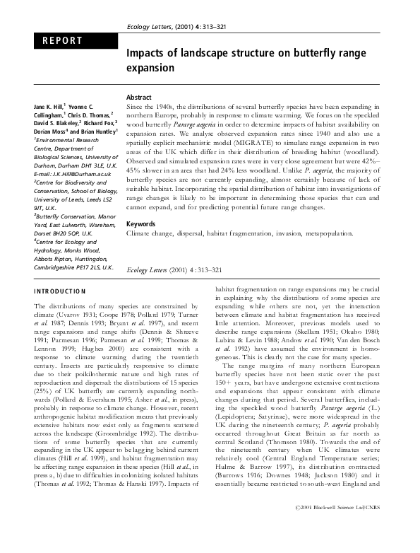 (PDF) Impacts of landscape structure on butterfly range expansion