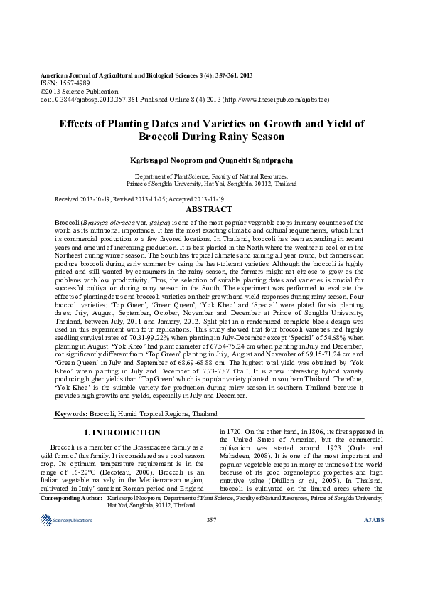 (PDF) Effects of Planting Dates and Varieties on Growth and Yield of ...