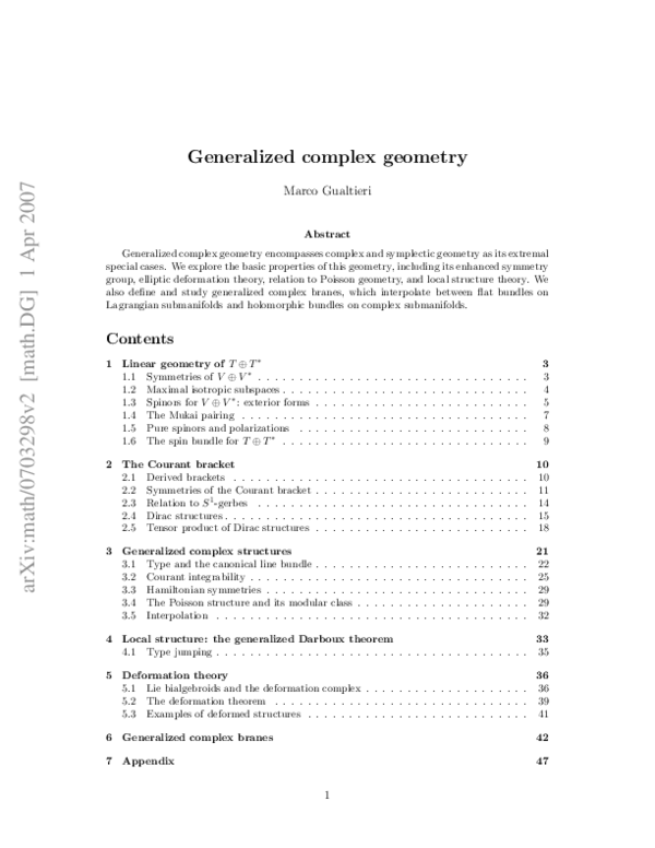(PDF) Generalized complex geometry