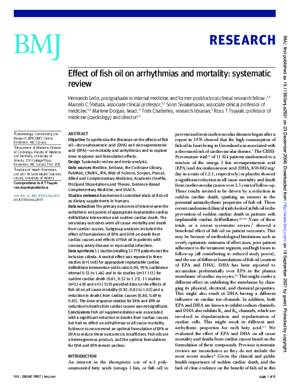 (PDF) Effect of fish oil on arrhythmias and mortality systematic review Hernando León