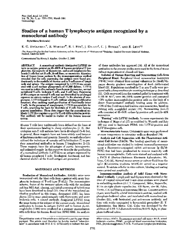(PDF) Studies of a human T lymphocyte antigen recognized by a ...