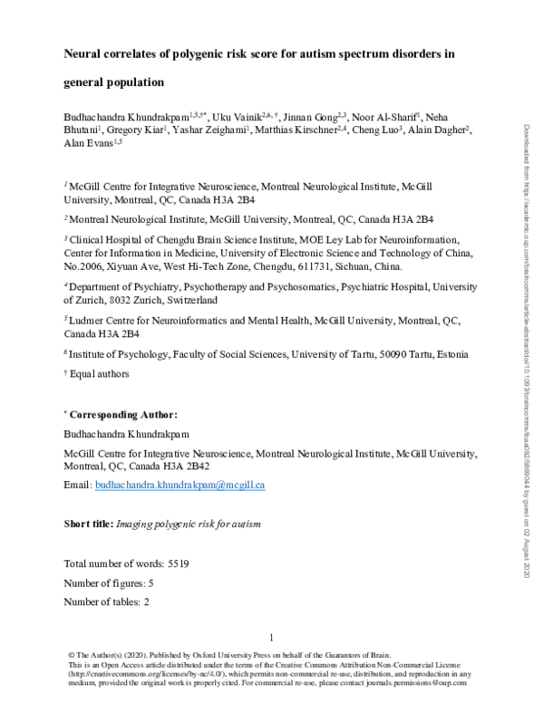 (PDF) Neural correlates of polygenic risk score for autism spectrum ...