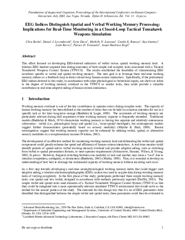 (PDF) EEG Indices Distinguish Spatial and Verbal Working Memory ...