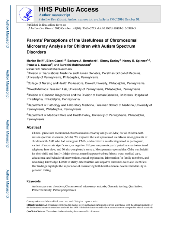 (PDF) Parents' Perceptions of the Usefulness of Chromosomal Microarray ...