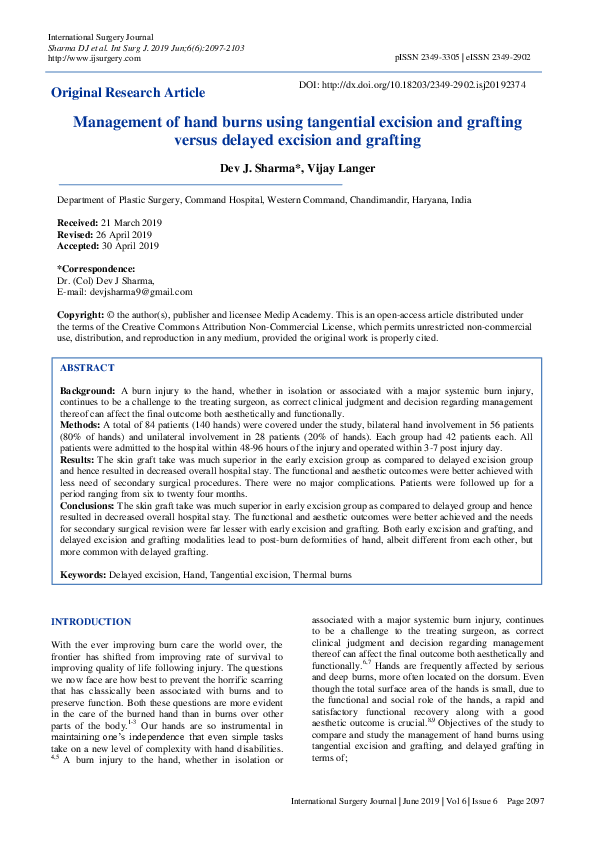 (PDF) Management of hand burns using tangential excision and grafting ...