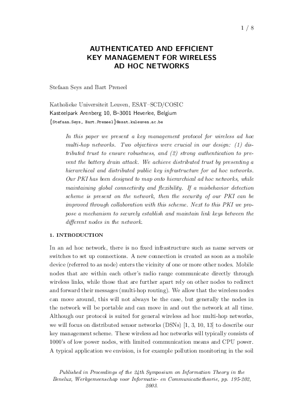 (PDF) Authenticated and efficient key management for wireless ad hoc ...