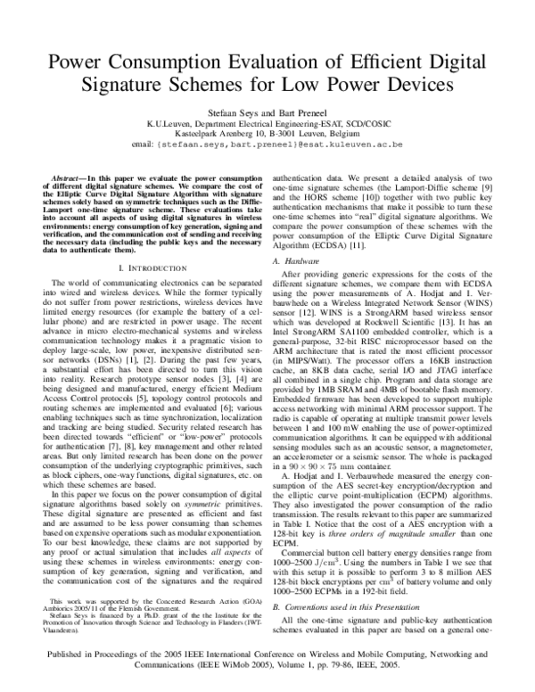 (PDF) Power consumption evaluation of efficient digital signature ...