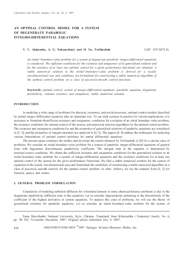 (PDF) An optimal control model for a system of degenerate parabolic ...