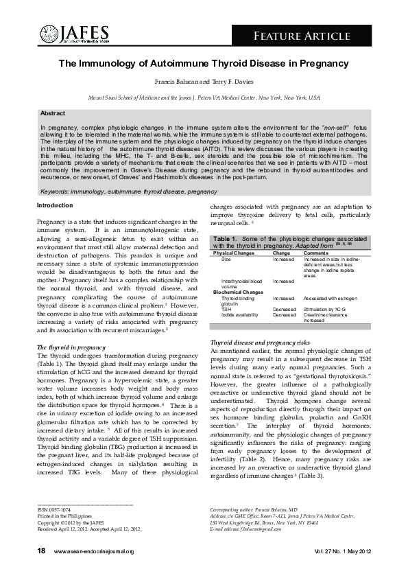 (PDF) The Immunology of Autoimmune Thyroid Disease in Pregnancy