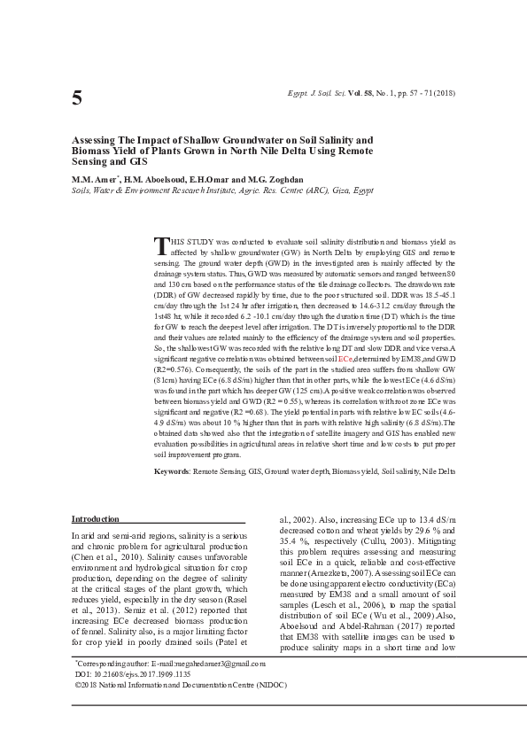 (PDF) Assessment the Impact of Shallow Groundwater on Soil Salinity and ...