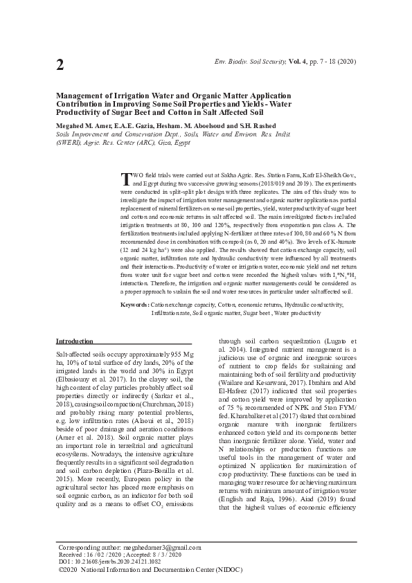 (PDF) Contribution of management of irrigation water and organic ...