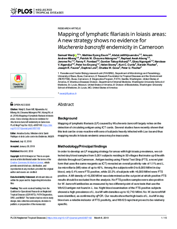 (PDF) Mapping of lymphatic filariasis in loiasis areas: A new strategy ...