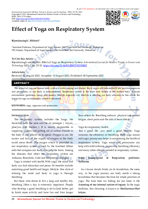 (PDF) Effect of Yoga on Respiratory System