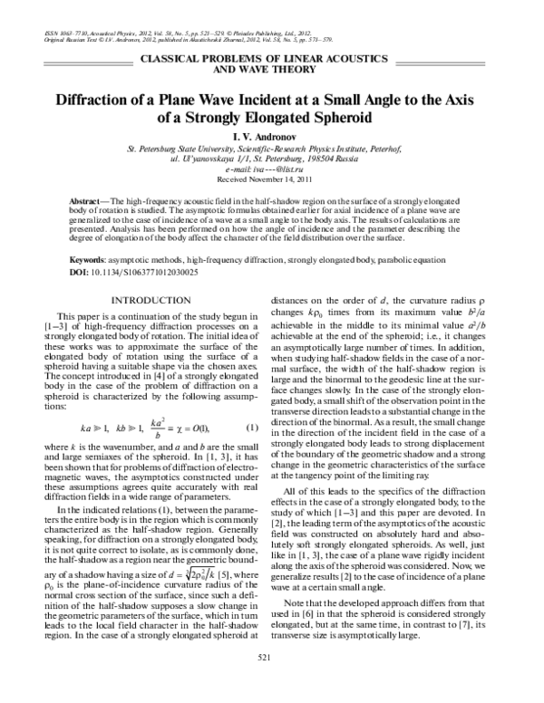 (PDF) Diffraction of a plane wave incident at a small angle to the axis ...