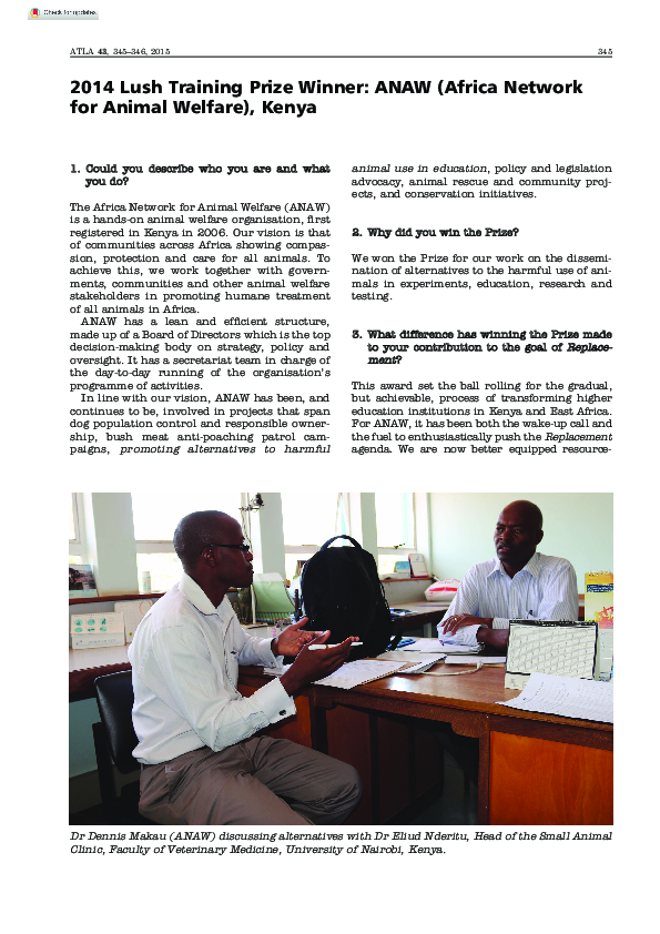 (PDF) 2014 Lush Training Prize Winner: ANAW (Africa Network for Animal ...