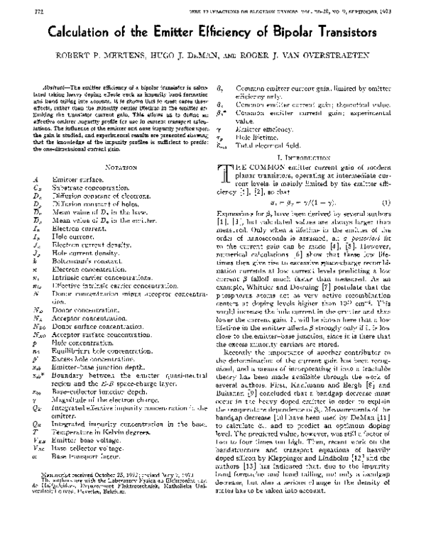 (PDF) Calculation of the emitter efficiency of bipolar transistors