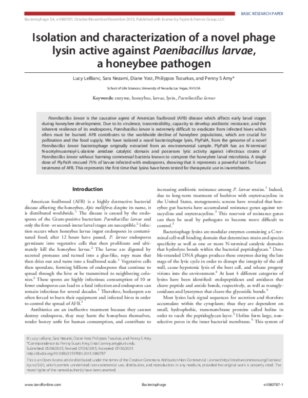 (PDF) Isolation and Characterization of a Novel Phage Lysin Active ...