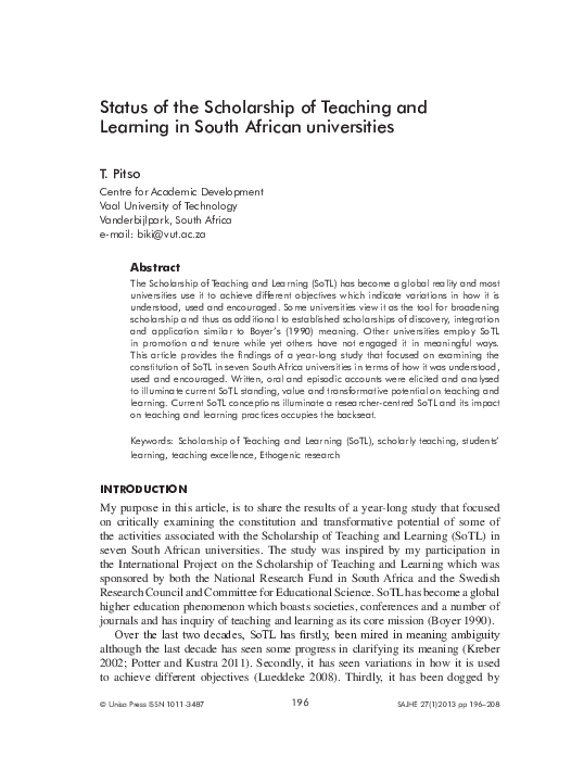 (PDF) Status of the Scholarship of Teaching and Learning in South ...