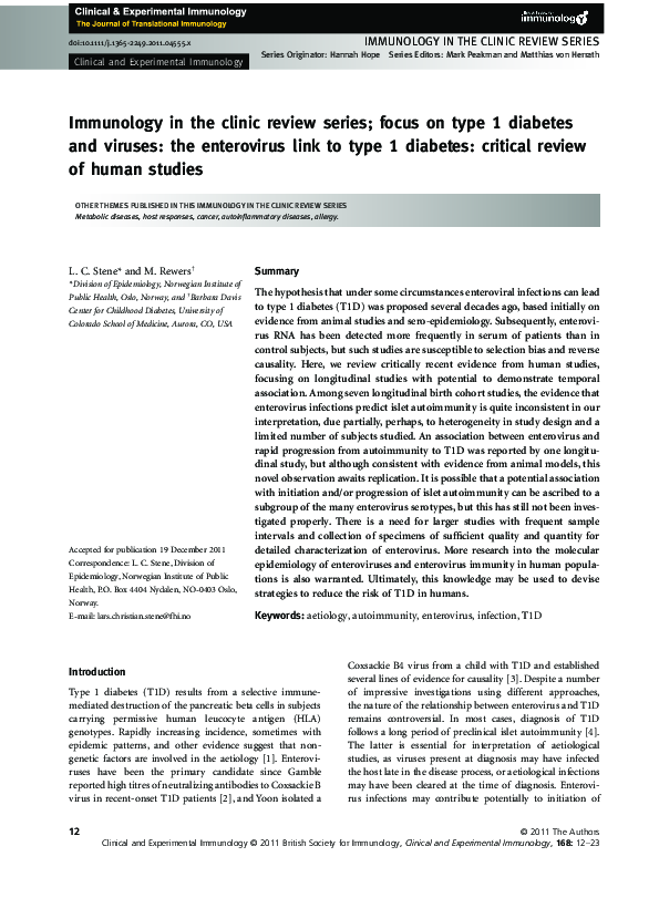 (PDF) Immunology in the clinic review series; focus on type 1 diabetes ...